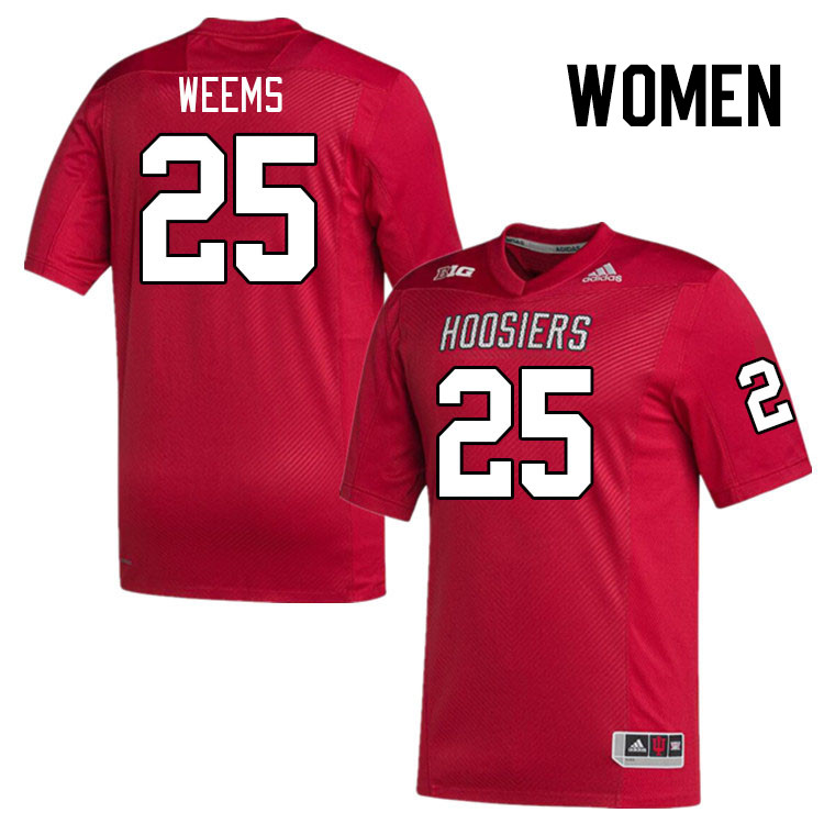 Women #25 Daniel Weems Indiana Hoosiers College Football Jerseys Stitched Sale-Red